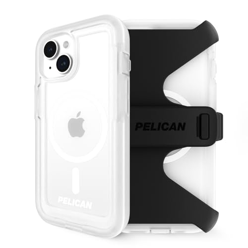 Pelican Voyager Series Iphone 15 Case 6.1" [Compatible With Magsafe] [Anti-Yellow] Magnetic Charging Phone Case With Belt Clip Holster Kickstand [18ft Military Grade Drop Protection] Clear