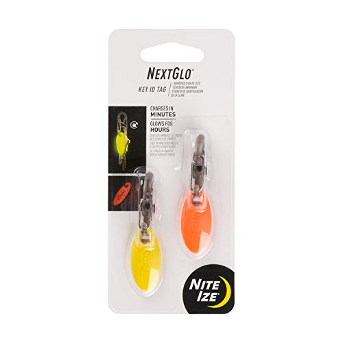 Nite Ize Nextglo Key Id Tags, Patented Glow In The Dark Key Identifiers With Clip, 2-Pack, Yellow + Orange