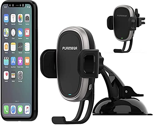 Puregear Autogrip 7.5w/10w Qi-Certified Wireless Car Charger, Self-Gripping System, 3ft. Usb-C Charging Cable, Air Vent Clip + Dash Mount, For Qi Enabled Phone Iphone 12/11, Galaxy S21/20, & More