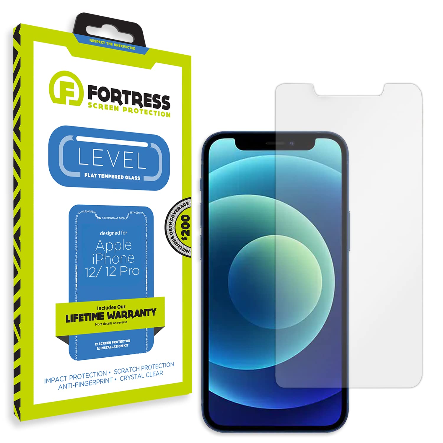 Fortress Iphone 12/12 Pro Screen Protector With $200 Device Coverage [Premium Tempered Glass] Anti-Scratch, Drop Protection [Lifetime Replacements] Hd Clarity, 9h Hardness, Anti-Fingerprint