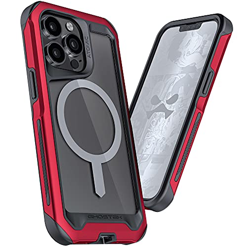 Ghostek Atomic Slim Iphone 13 Phone Case With Magsafe Magnetic Ring And Clear Back Design Tough Heavy Duty Aluminum Metal Bumper Non-Slip Grip Covers Designed For 2021 Apple Iphone 13 (6.1 Inch) (Red)