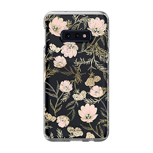 Kate Spade New York Phone Case | For Samsung Galaxy S10e | Protective Clear Crystal Hardshell Phone Cases With Slim Floral Design And Drop Protection Blossom Pink/Gold With Gems