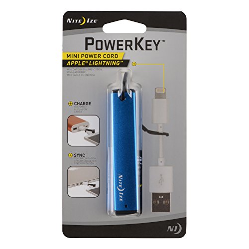 Nite Ize Powerkey Mini Power Cord 3" Portable Apple Lightning Cord With Protective Key Chain Case Blue