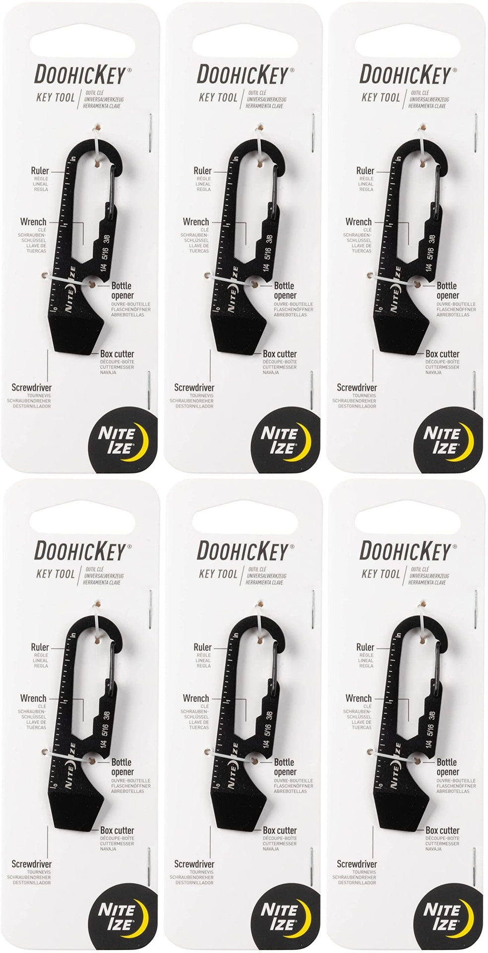 Nite Ize Doohickey Key Tool Black Steel Keychain Multi-Tool W/Key Clip (6-Pack)