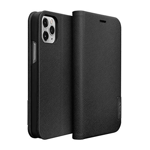 Laut Prestige Folio Case Compatible With Iphone 12 Mini | 2x Internal Card Slots | Saffiano Vegan Leather | Flip Stand Function • Black