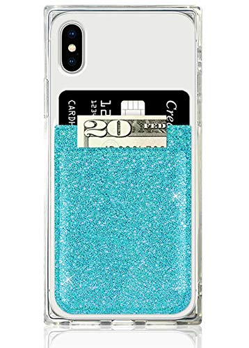 Idecoz Phone Pockets Stick On Credit Card Wallet Slim Card Holder Universal Fit Apple – Iphone – Samsung – Galaxy And More. (Turquoise Glitter)