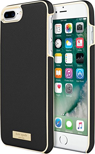 Kate Spade New York Wrap Case [Shock Absorbing] Fits Apple Iphone 7 Plus Saffiano Black/Gold Logo Plate