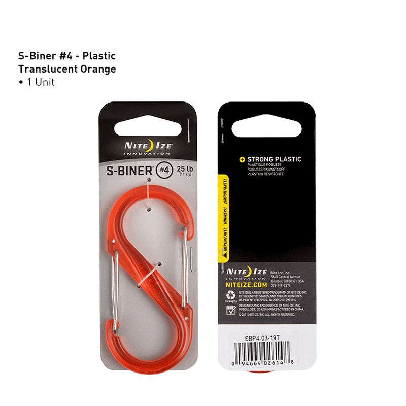 Nite Ize S-Biner Plastic #4 Translucent Orange Dual-Gated Carabiner 25lb(2-Pack)