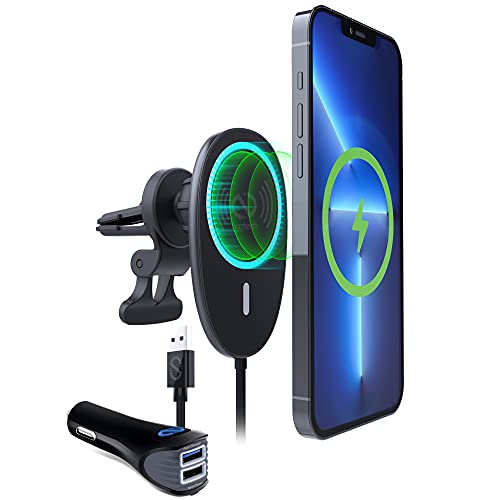 Naztech Maglock Wireless Charging Car Air Vent Cell Phone Holder Mount [Hands-Free Fast Wireless Charger + Phone Mount + 3ft Usb Connector Cable] Compatible For Magsafe Iphones & Magsafe Cases [15448]