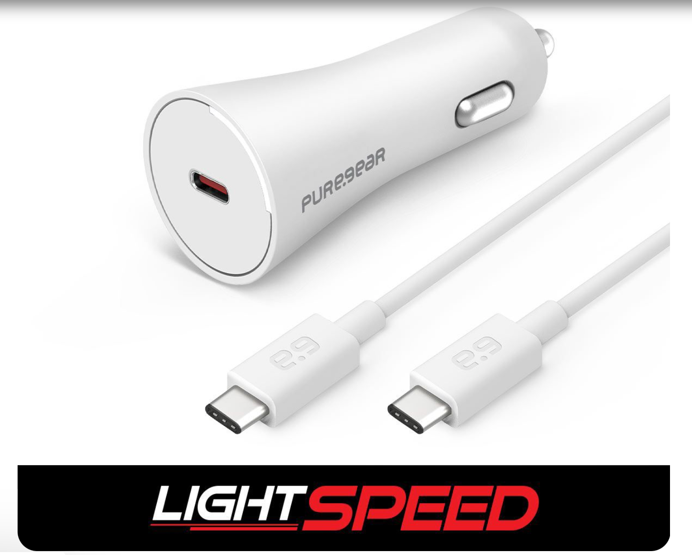 Puregear Lightspeed 20w Single Usb-C Pd Car Charger + Usb-C To Usb-C Cable White