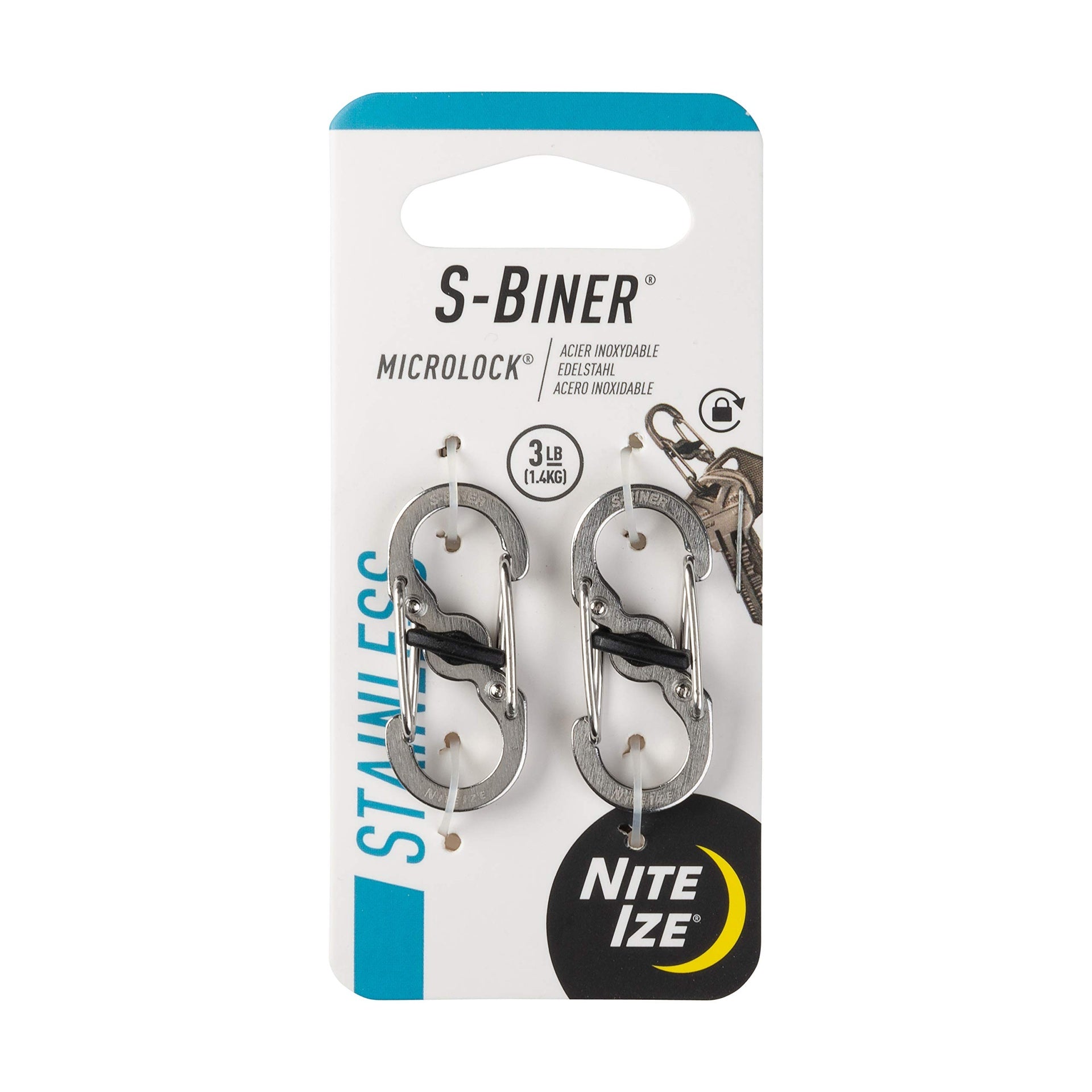 Nite Ize S-Biner Microlock, Locking Key Holder, Stainless-Steel (6 X 2-Packs)