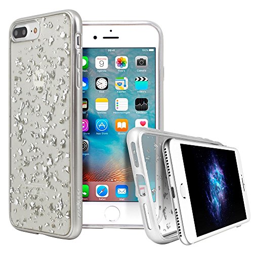 Prodigee [Scene Treasure] Silver For Iphone 8 Plus 7 Plus & Iphone 6/6s (5.5") Clear Transparent Silver Gray Black Protective Stylish Fashionable Sparkling Glitter Flakes