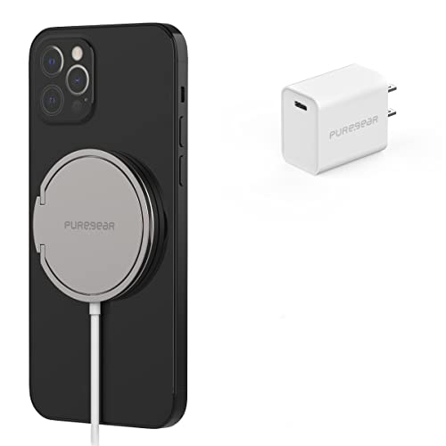 Puregear Kickstand 15w Qi-Certified Fast Magnetic Wireless Charging Pad For Iphone 15/15pro/15promax/14/13/12 Series Work With Magsafe Case, Airpods/Iphone 11, Galaxy S24 S20 & More Include Ac Adapter