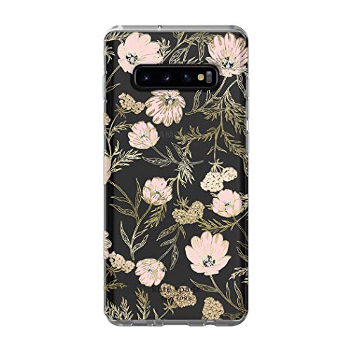 Kate Spade New York Phone Case | For Samsung Galaxy S10 Plus | Protective Clear Crystal Hardshell Phone Cases With Slim Floral Design And Drop Protection Blossom Pink/Gold With Gems