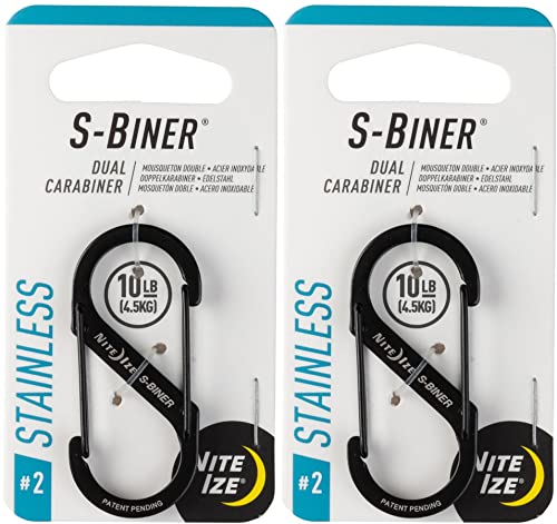 Nite Ize S-Biner Stainless Steel Dual Carabiner Size 2 Black 8 Count (8 Pack)