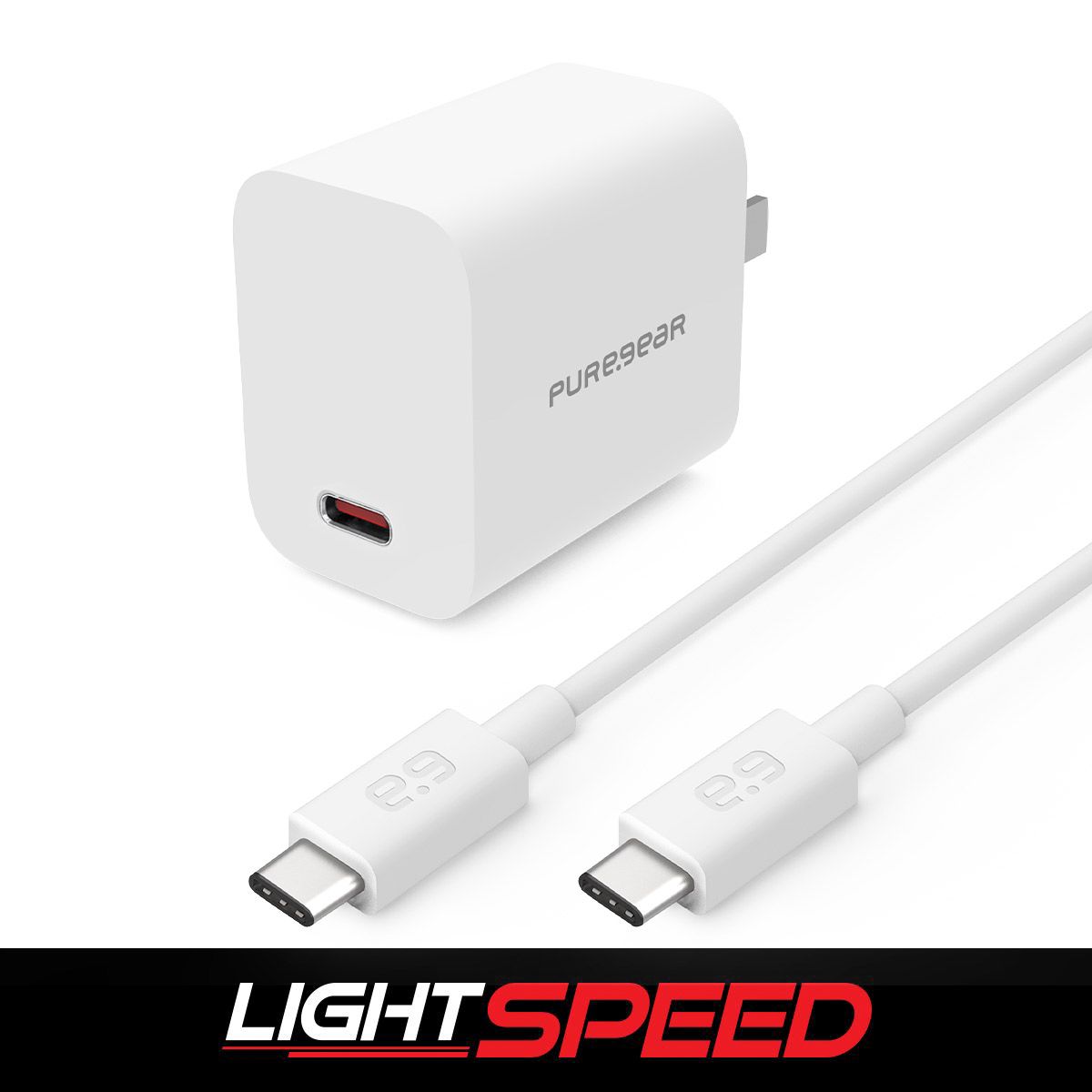 Puregear Lightspeed 20w Single Usb-C Pd Wall Charger + Usb-C To Usb-C Cable White