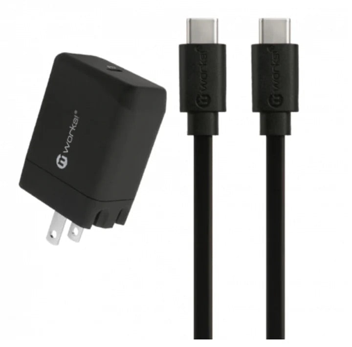 Mworks! Mpower! Flat 6-Ft Usb-C To Usb-C Cable And Pd Wall Charger Black