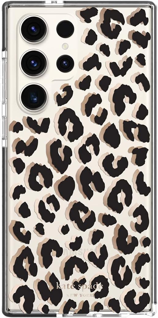 Kate Spade New York Defensive Hardshell Case Compatible With Samsung Galaxy S23 Ultra Black Leopard