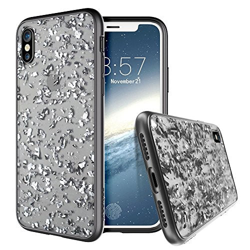 Prodigee [Treasure] Platinum Iphone X (2017) & Iphone Xs (2018) Clear Transparent Smoke Black Protective Stylish Fashionable Shock Proof Test Sparkling Glitter Flakes