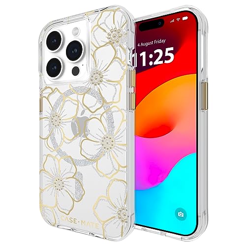 Case-Mate Iphone 15 Pro Case Floral Gems [12ft Drop Protection] [Compatible With Magsafe] Magnetic Cover With Sparkly Rhinestones For Iphone 15 Pro 6.1", Anti-Scratch, Shockproof, Slim Fit