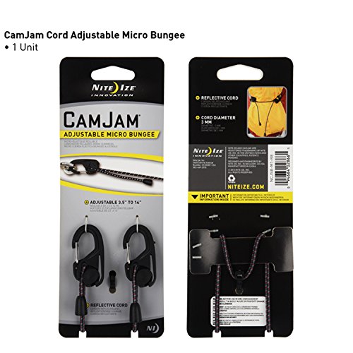 Nite Ize Camjam Adjustable Micro Bungee Cord, Mini Bungee Cord With Camjam Carabiner Ends + Adjustable Length 3.5" 14"