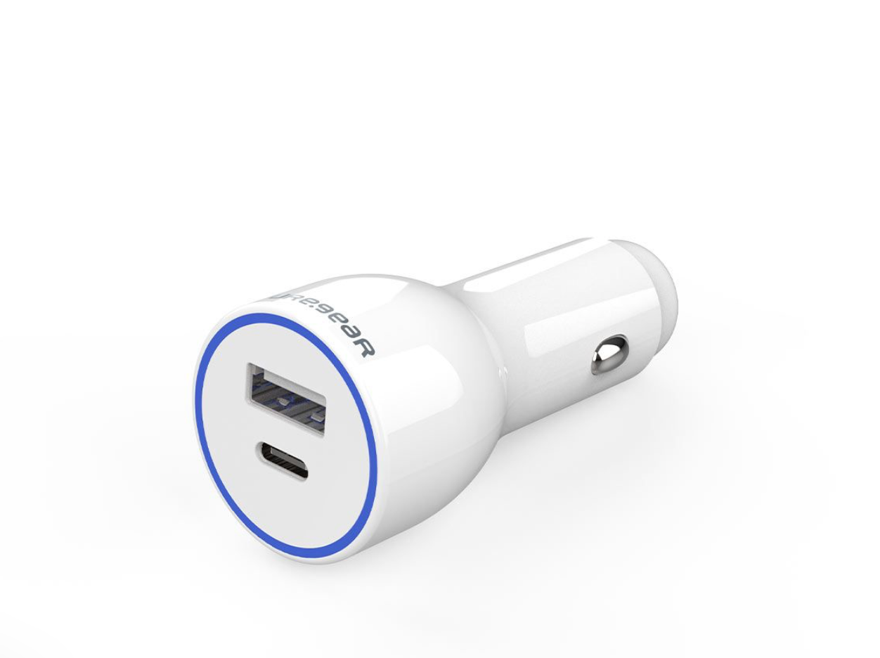 Pure Gear Lightspeed 30w Dual Port Usb-A + Usb-C Pd Car Charger White