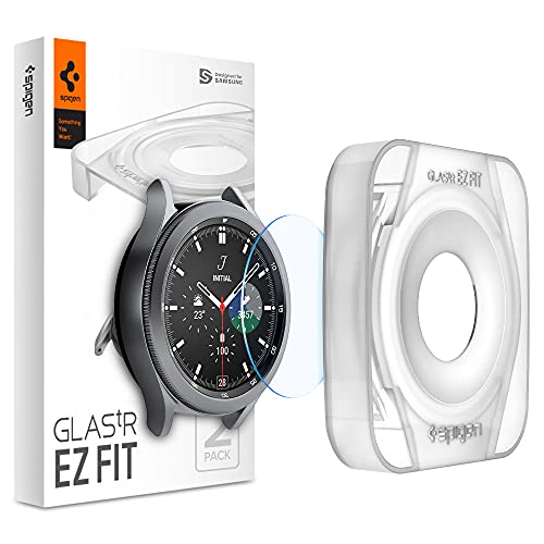 Spigen Tempered Glass Screen Protector [Glastr Ez Fit] Designed For Galaxy Watch 4 Classic (42mm) 2 Pack