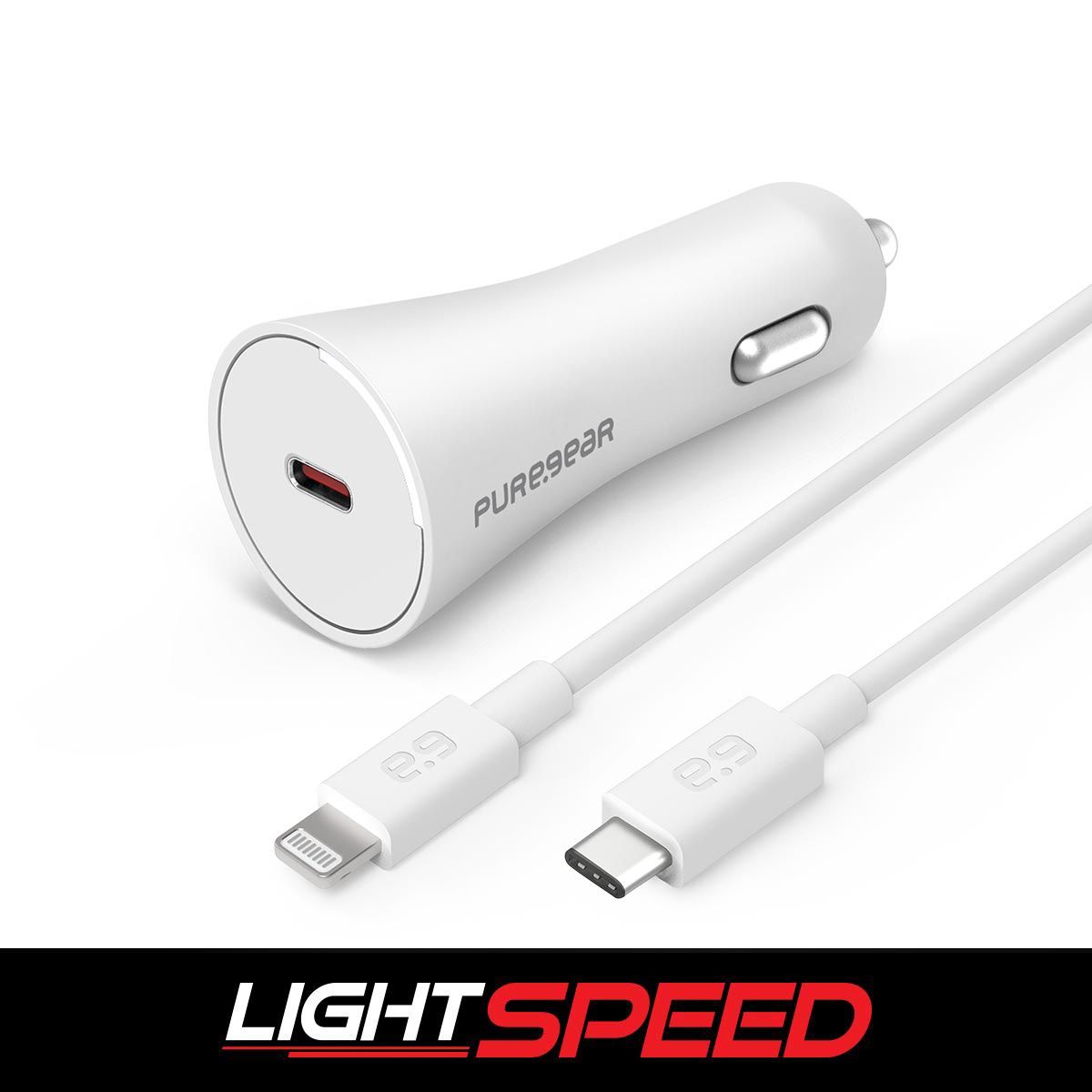 Puregear Lightspeed 20w Single Usb-C Pd Car Charger + Lightning To Usb-C Cable -White