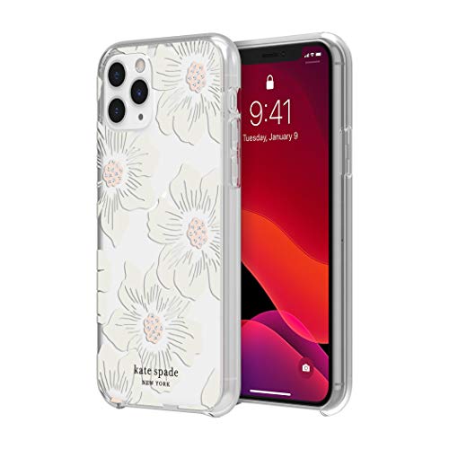 Kate Spade New York Protective Hardshell Case (1-Pc Comold) For Iphone 11 Pro Hollyhock Floral Clear/Cream With Stones, Hollyhock Floral Crystal Gems (Ksiph-130-Hhccs)