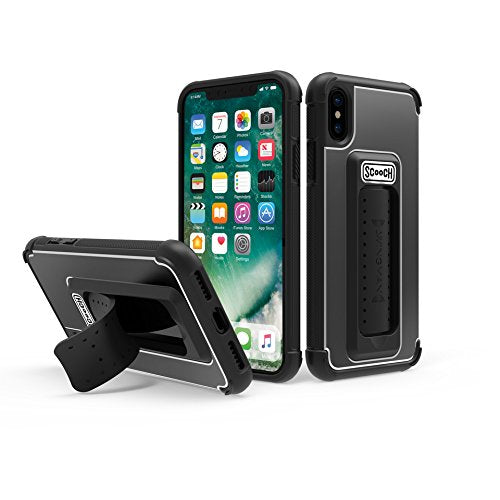 Scooch Wingman Kickstand Case Compatible With Iphone X Case/Iphone Xs Case [10 Ft Drop Protection] [Two-Way Stand] Shockproof Protective Cover With Metal Badge For Magnetic Car Mount (Black)