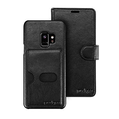 Prodigee [Wallegee] Samsung Galaxy S9 Case Black Leather Cover Wallet Credit Card Id Money Holder Case 2-In-1