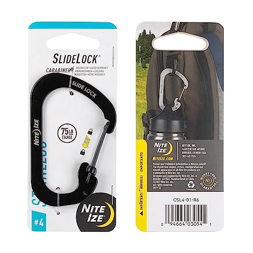 Locking Carabiner Clip, Black, 2 In.