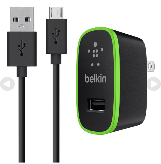 Belkin Wall Charger 2.4a For Micro Usb Devices Black And Green