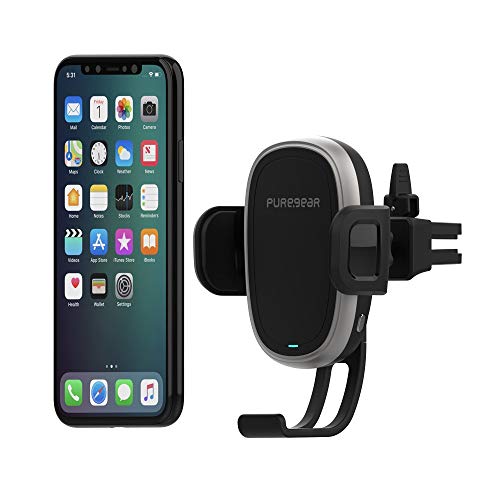 Puregear Autogrip 7.5w/10w Qi-Certified Wireless Car Charger, Self-Gripping System, 3 Ft. Usb-C Charging Cable, Black Vent Mount For Qi Enabled Phone Iphone 12/11, Galaxy S20/Note 20, Pixel, & More