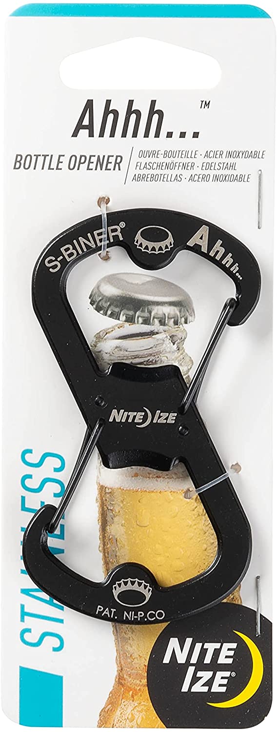 Nite Ize Ahhh Dual Bottle Opener, S-Biner Dual Carabiner With Double-Sided Bottle Openers, Black