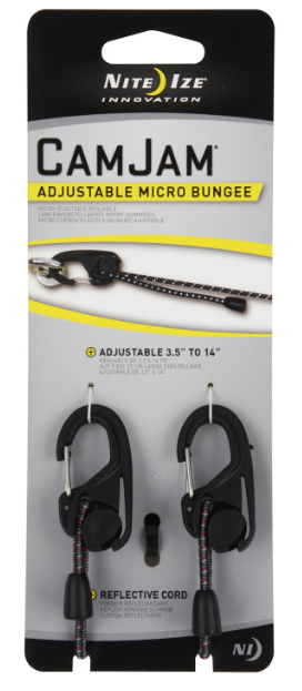 Nite Ize Camjam Adjustable Micro Bungee Cord, Mini Bungee Cord With Camjam Carabiner Ends + Adjustable Length 3.5" 14"