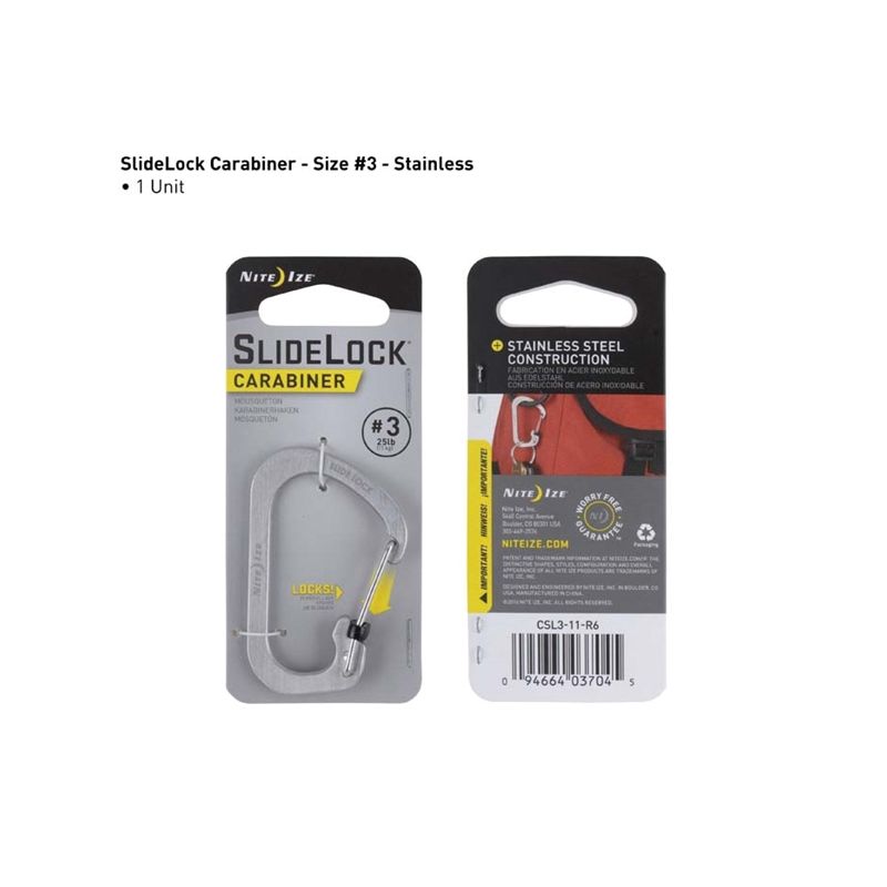 Nite Ize Csl3-11-R6 Slidelock Stainless Steel Carabiner, Size #3, Stainless