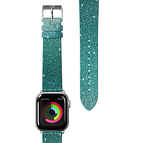 Laut Ombre Sparkle Watch Strap Compatible With Apple Watch Series 1/2/3/4/5 | Genuine Leather | Gradient Effect | Stainless Steel Clasp & Connectors (38mm / 40mm • Mint)