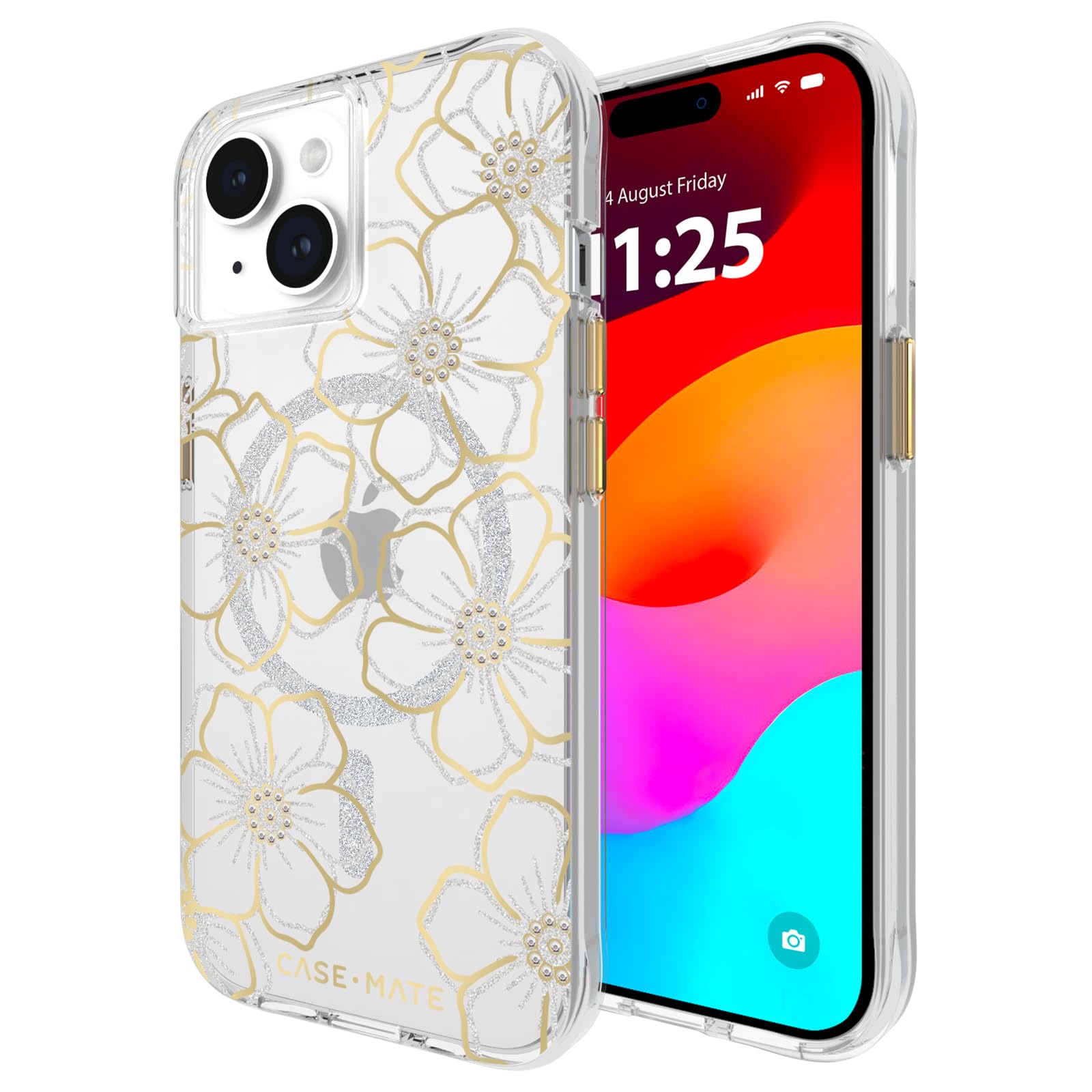 Case-Mate Iphone 15 Case Floral Gems [12ft Drop Protection] [Compatible With Magsafe] Magnetic Cover With Sparkly Rhinestones For Iphone 15 6.1", Anti-Scratch, Shock Absorbent Materials, Slim