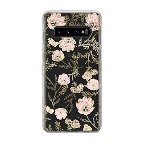 Kate Spade New York Phone Case | For Samsung Galaxy S10 | Protective Clear Crystal Hardshell Phone Cases With Slim Floral Design And Drop Protection Blossom Pink/Gold With Gems