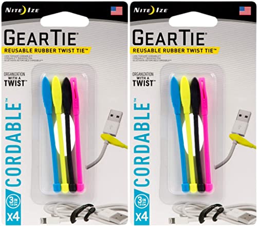 Gear Tie Cordable Twist Ties, Assorted Colors, 3-In., 4-Pk.