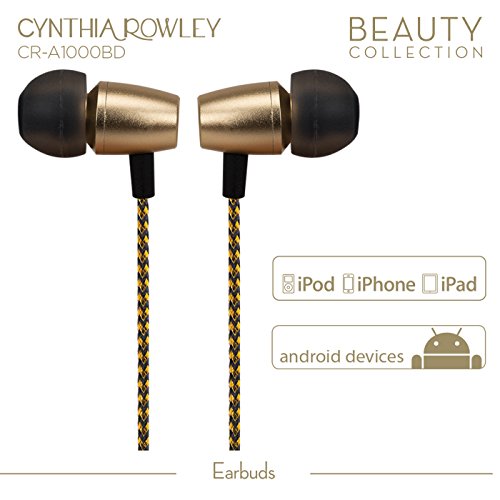 Cynthia Rowley In-Ear Headphones Noise Isolating Earbuds With In-Line Mic (Black/Gold)