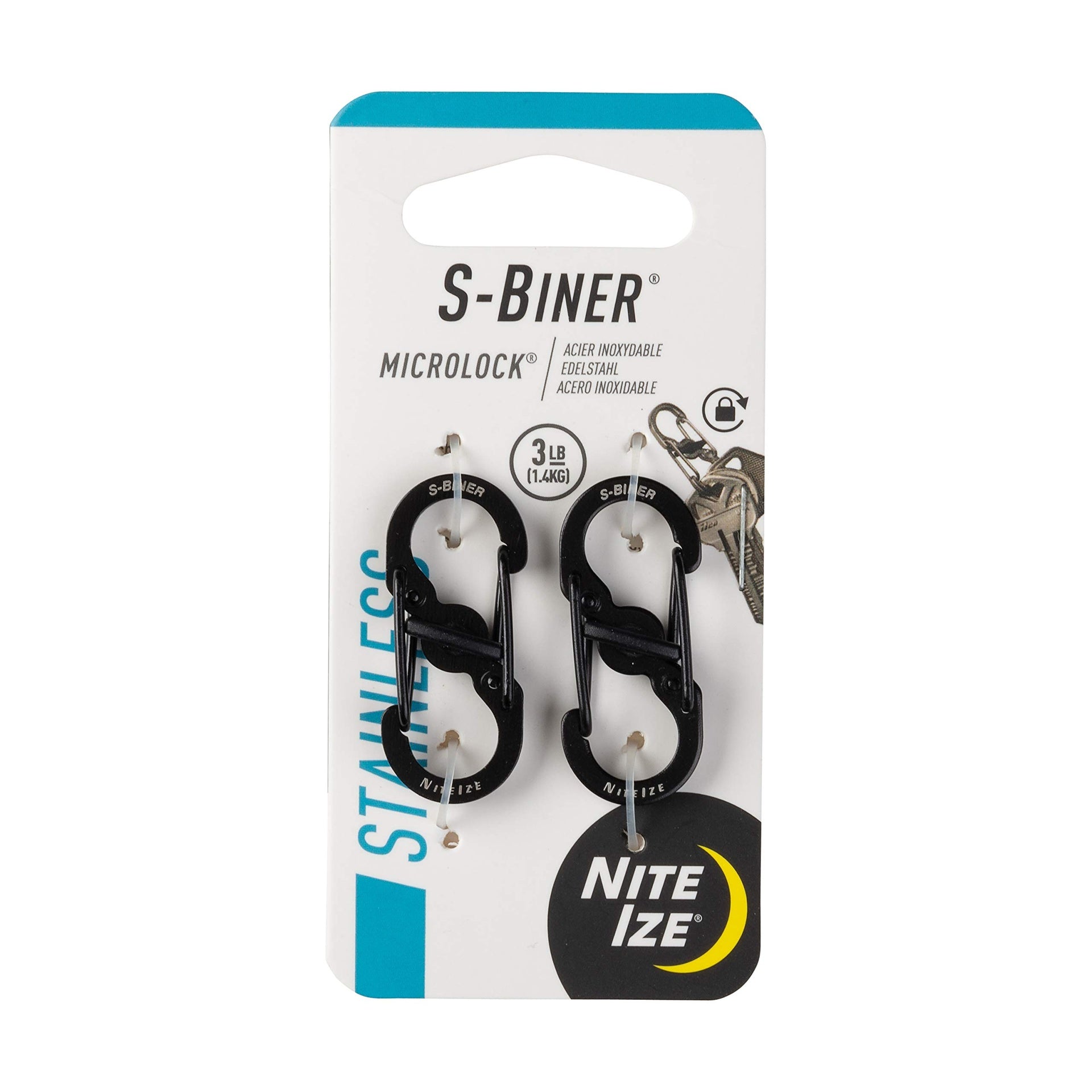 Nite Ize S-Biner Microlock Stainless Steel S-Biner With Locking Dual Sided Gates Keep Keys Secure With Carabiner Key Holder Black (6 X 2 Packs)