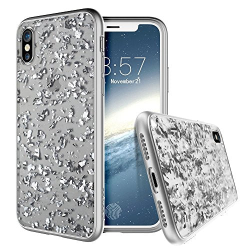 Apple Iphone X (2017) Iphone Xs (2018) Case Silver | Treasure Series | Transparent Sparkling Glitter Flakes | 2 Meters Military Grade Drop Tested | Scratch Resistant | Shockproof 5.8 Inch