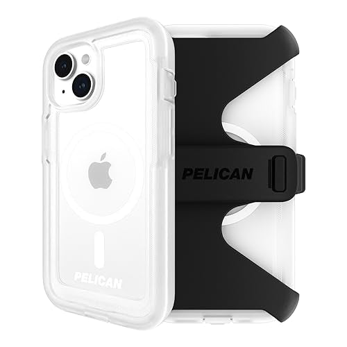 Pelican Voyager Iphone 15 Plus Case 6.7" [Compatible With Magsafe] [Anti-Yellow] Magnetic Charging Phone Case With Belt Clip Holster Kickstand [18ft Military Grade Drop Protection] Clear