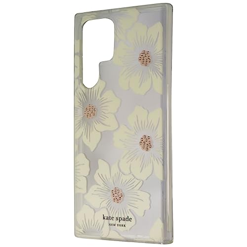 Kate Spade New York Protective Hardshell Case For Samsung Galaxy S22 Ultra Hollyhock Floral Clear/Cream With Stones