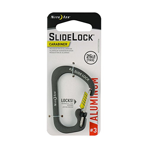 Nite Ize Size #3 Slidelock Carabiner, Locking Carabiner Keychain, Aluminum, Charcoal Grey