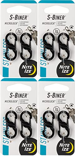 Nite Ize S-Biner Microlock Stainless Steel S-Biner With Locking Dual Sided Gates Keep Keys Secure With Carabiner Key Holder Black (2 Pack)