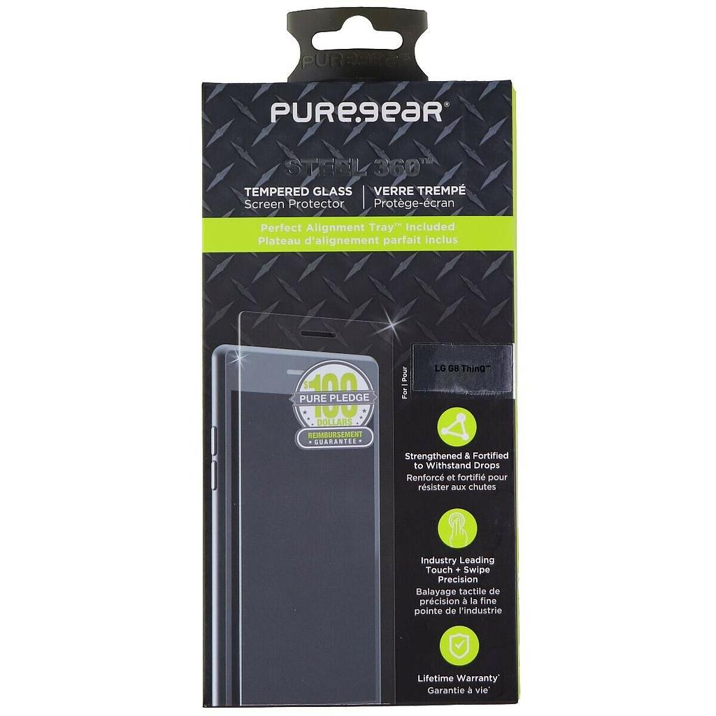 Puregear Steel 360 Tempered Glass Screen Protector For Lg V40 Thinq W/Easy Install Alignment Tray + Pure Pledge Program ($100 Reimbursement Toward The Repair Of Broken Screen Guarantee)